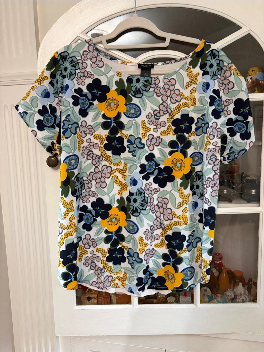 Ann Taylor Short-Sleeve Floral Tee in Yellow, Navy & Light Blue